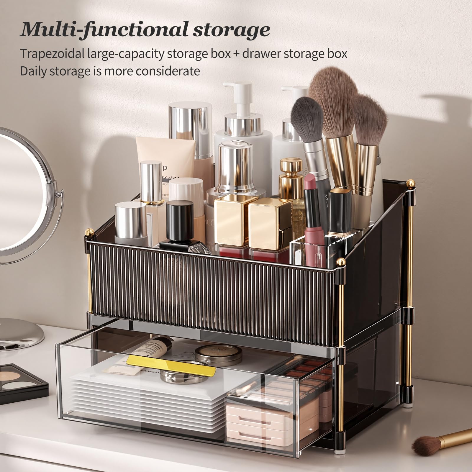 INVSSENE Stapelbarer Make-up-Organizer, Arbeitsplatte, Aufbewahrung von Parfüm, Hautpflege, Kosmetik, Lippenstift, Gesichtsmaske, Make-up-Pinsel-Paletten, ideal für Schminktisch, Badezimmer, Theke