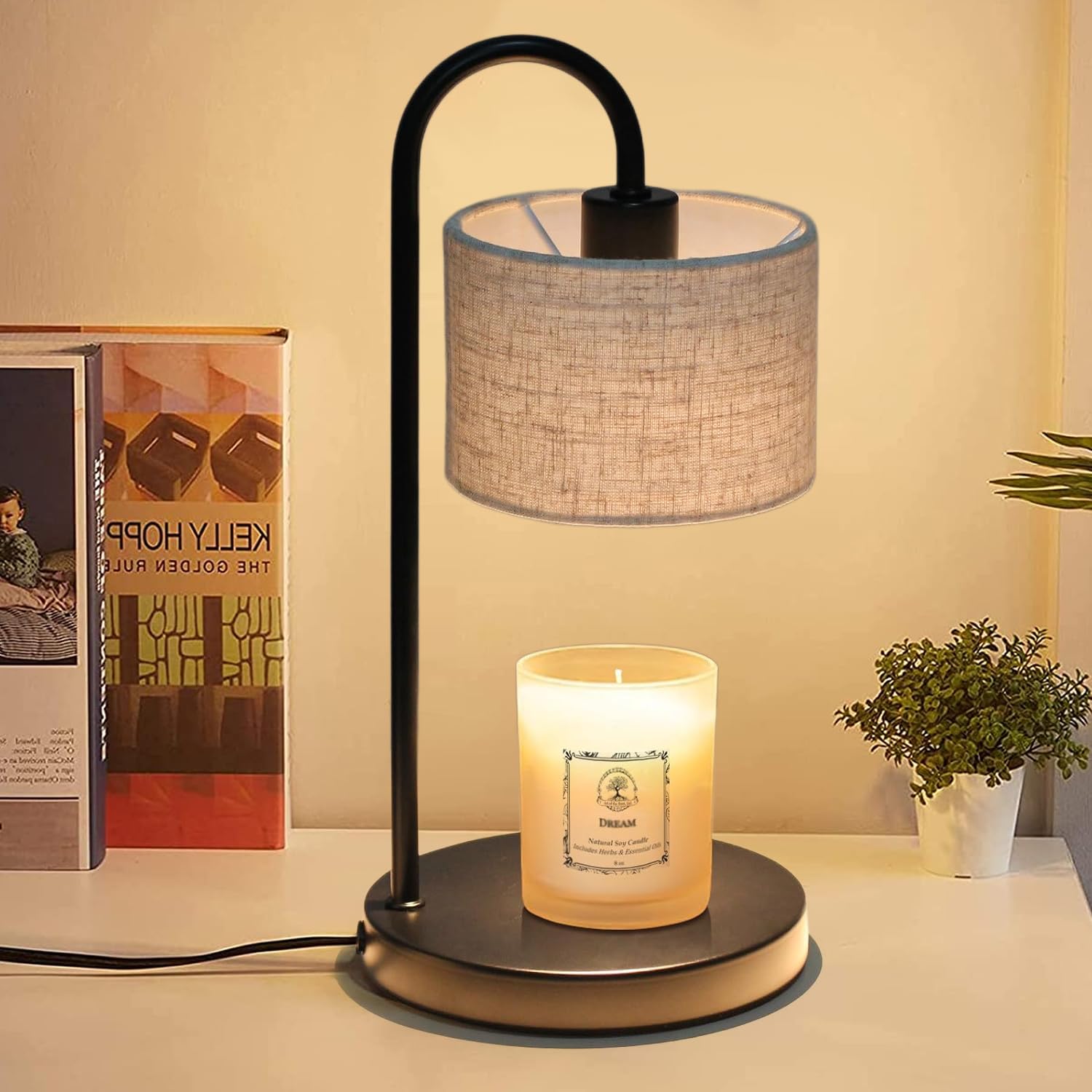 AngjuCandle Warmer Lamp With Timer, Dimmable Electric Wax Warmer With Replacement Bulbs, Bedroom Home Decor Compatible With Various Candles-Linen