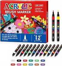 Acrylic Brush Markers Set for Rock Painting, DIY Crafts, Canvas, Wood, Glass & Ceramic | Vibrant Colors, Flexible Brush Tip, Water-Based Ink - 12 Colors