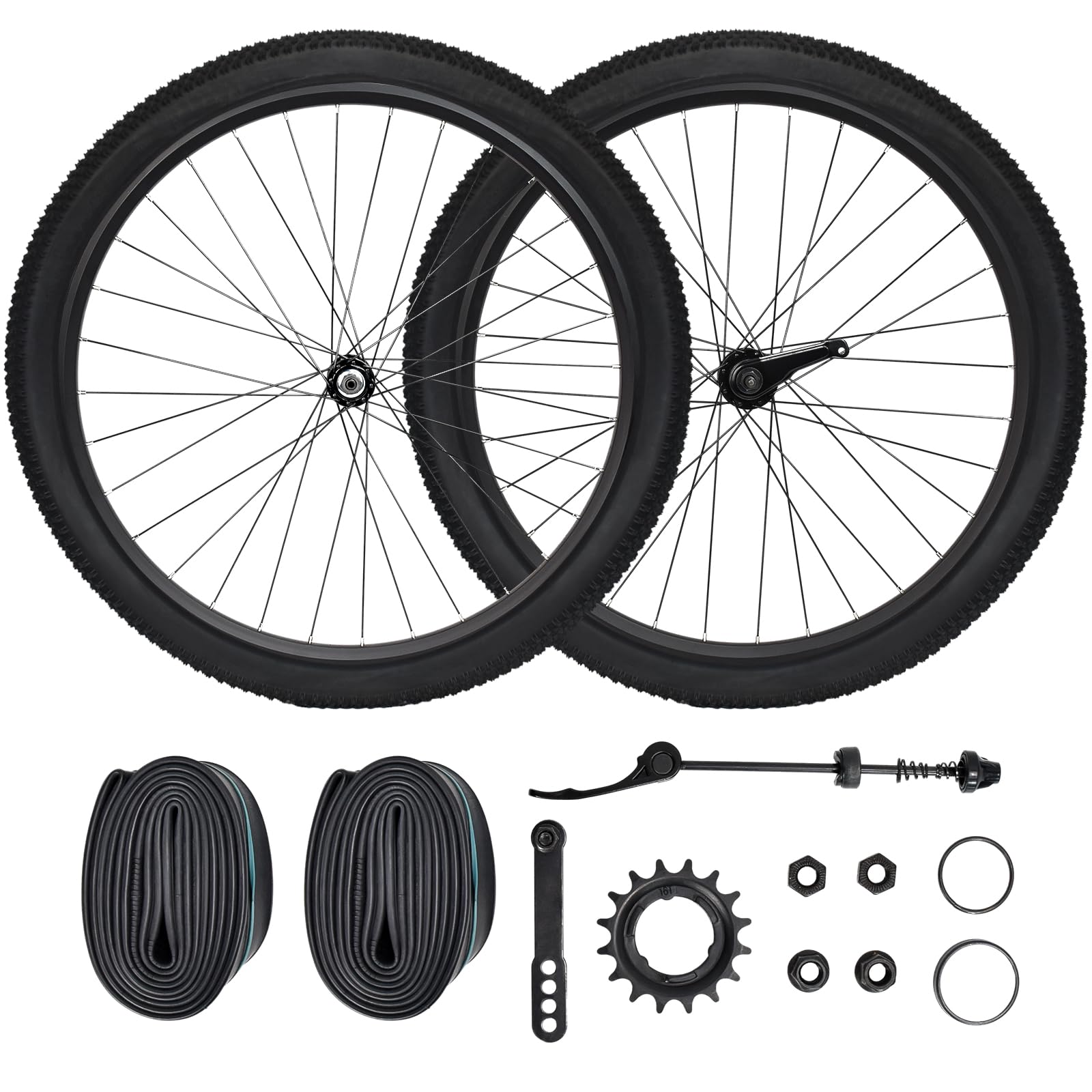 iMeshbean 26 inch Coaster Brake Wheel Sets, 36 Stainless Spokes, Single Speed for Beach Cruiser Bike Bicycle with Tires and Tubes, Black