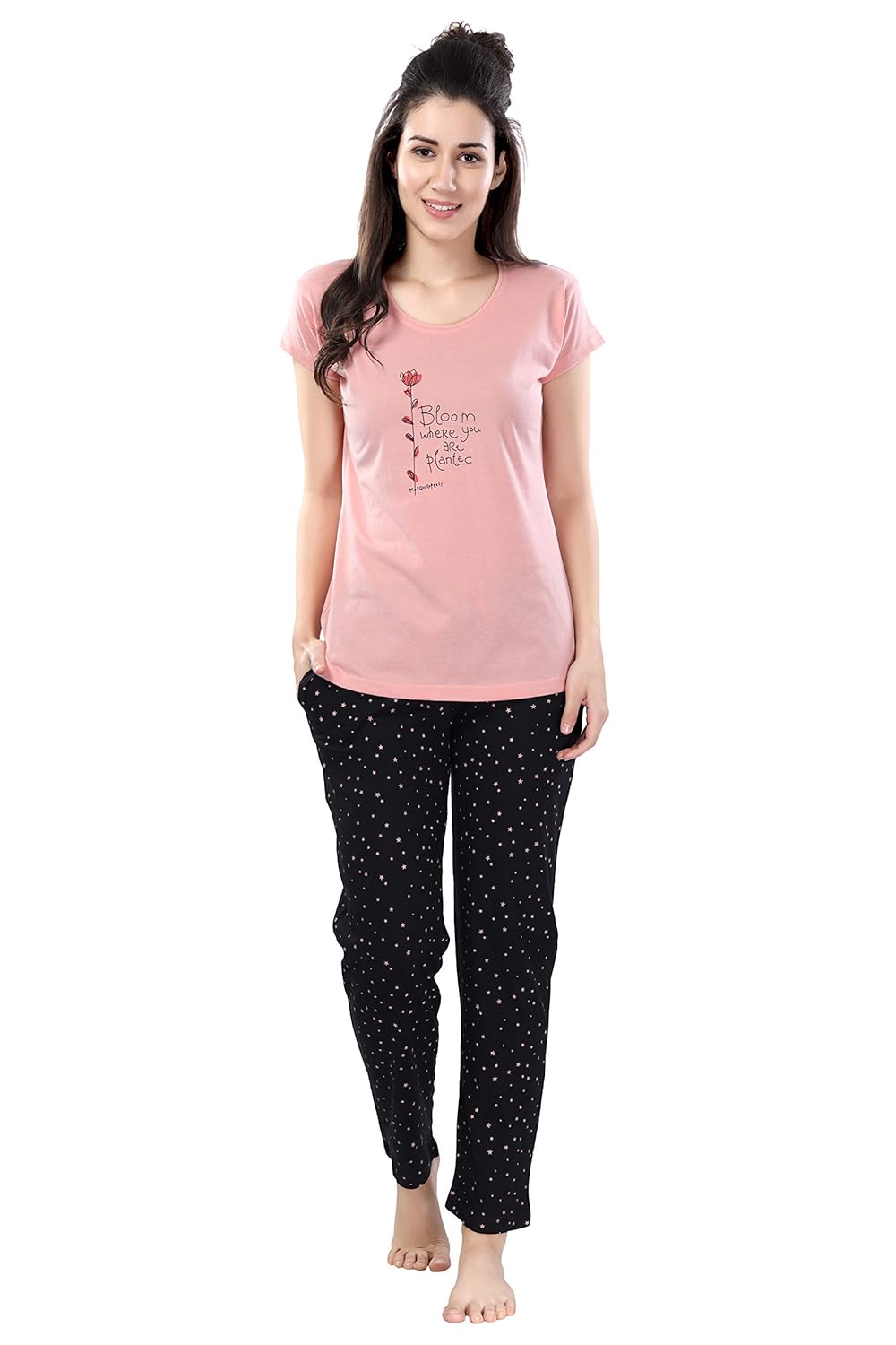 DZZO Women & Girls Cotton Night Suit Set | Soft Lightweight Summer Nightwear | Designed Half Sleeve Top & Printed Pyjama