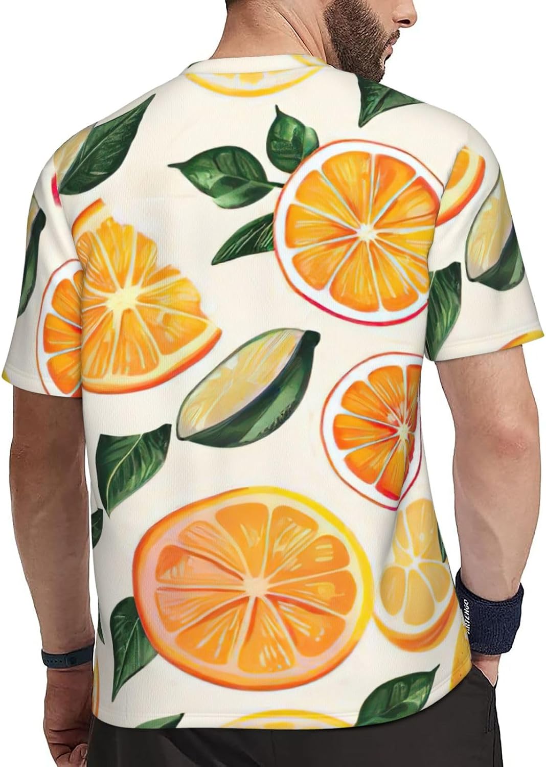 Citrus Fruit Pattern Print Mens Short Sleeve Mesh T-Shirt Breathable Athletic Gym Running Casual Sports Wear