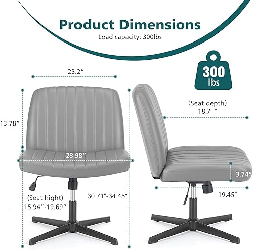 Miniatura 2 de OLIXIS Silla cruzada cómoda, silla de escritorio de oficina con patas cruzadas, sin ruedas, moderna, de piel sintética, giratoria, altura ajustable,