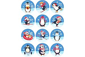 Lucleag Penguin Stickers for Kids, 12 Styles Winter Christmas Goodies Decoration