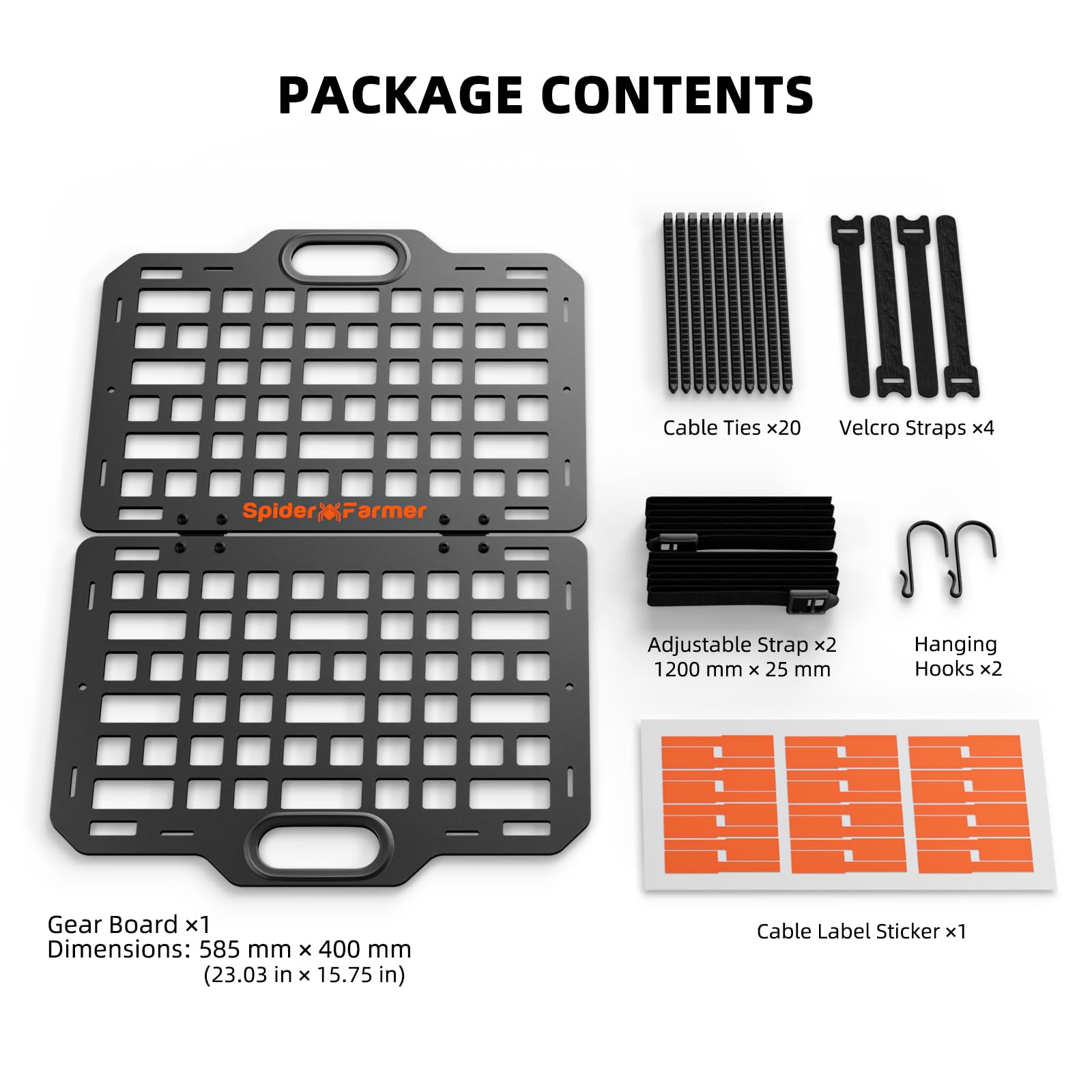 Spider Farmer Grow Tent Gear Board, 2026 Nuovo sistema di gestione delle attrezzature e dei cavi pieghevole e resistente, organizer per pannelli di montaggio in acciaio per GGS Smart System, ciabatta