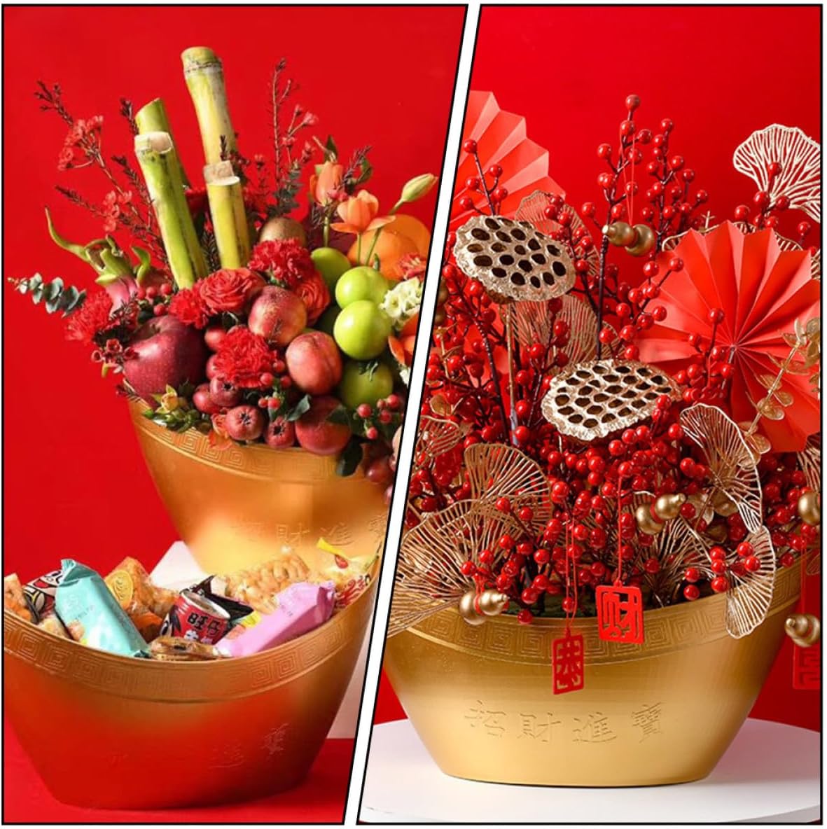Yuanbaofu Bucket Golden Plastic Ingot Shape Wedding Housewarming Gift Storage Container Home Sundries Organizer New Year Flower Container Prosperity Basket 15.74X9.05X8.26In image 4