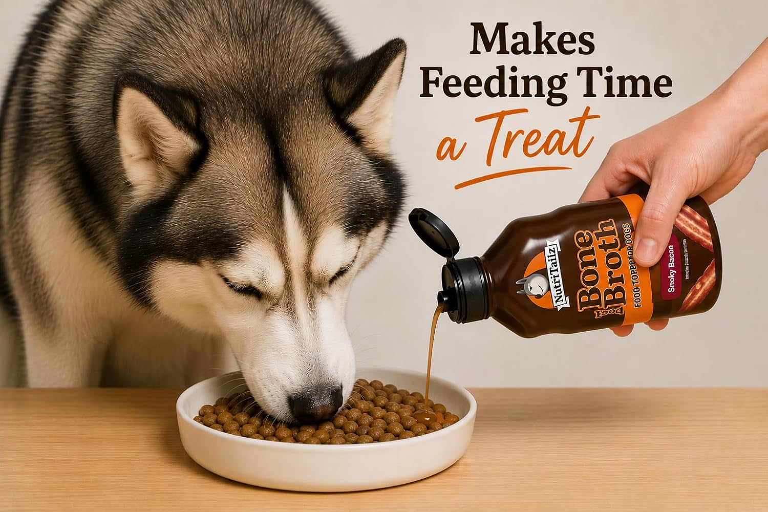 Smokey Bacon Beef Bone Broth Powder for Dogs & Cats – Pet Food Topper with Beef Broth, Bacon Flavor Meal Mixer for Dry Food