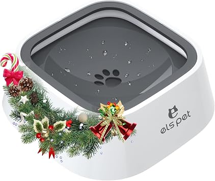 ELS PET Travel Bowl, No Spill, No Drip Slow Water Feeder/Dispenser for Dogs, Cats, 35oz/1L, Splash Proof Travel Bowl for Crate and Car, Keeps Floor & Beard Dry, Dishwasher Safe Grey