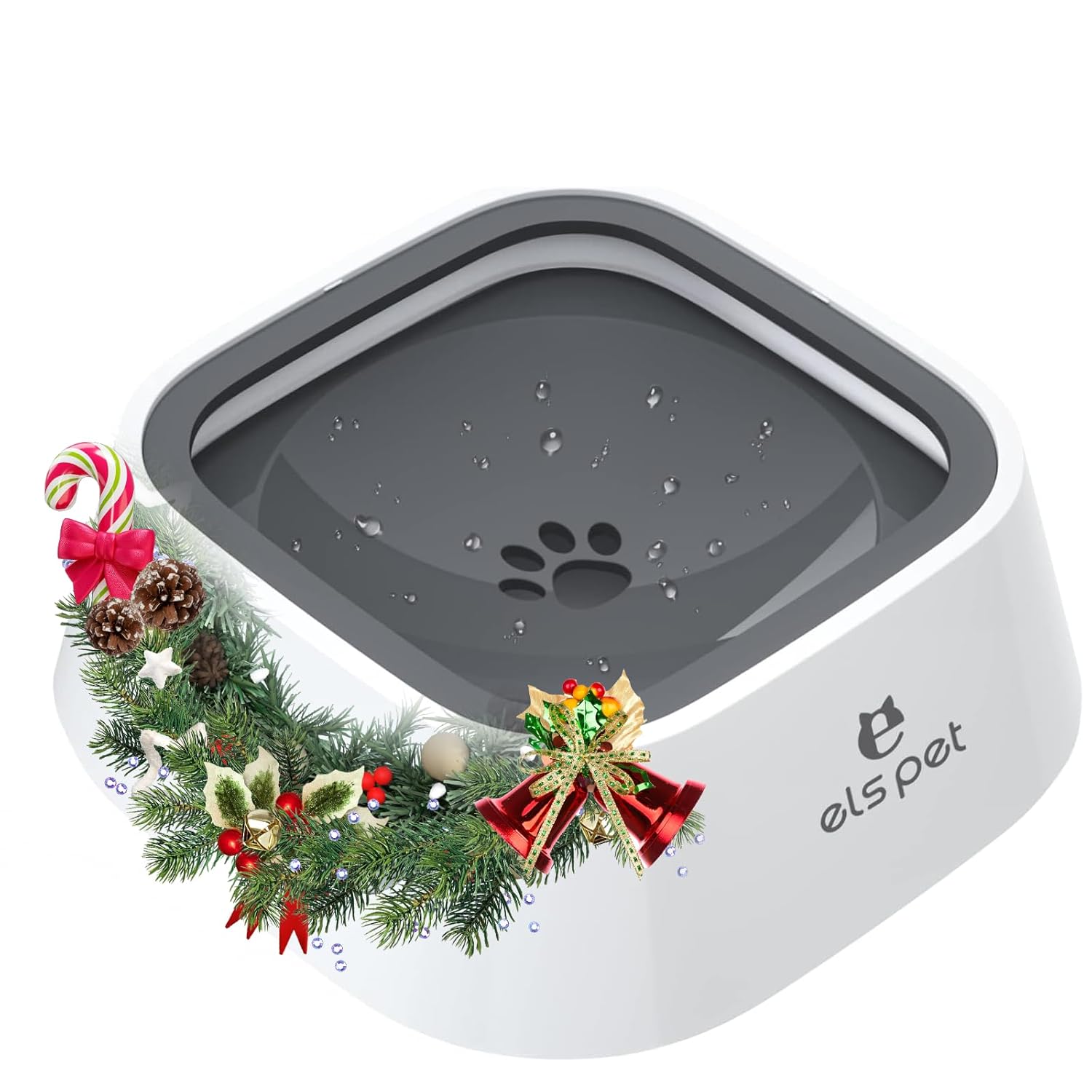 ELS PET Nylon Dog Bowl No Spill,Pet Water Bowl No Drip Slow Water Feeder Cat Bowl,Pet Water Dispenser 70Oz/2L Large Capacity Travel Water Bowl For Dogs,Cats (Grey,A-35Oz),?23.6 cm,H_7 cm,W_24.1 cm