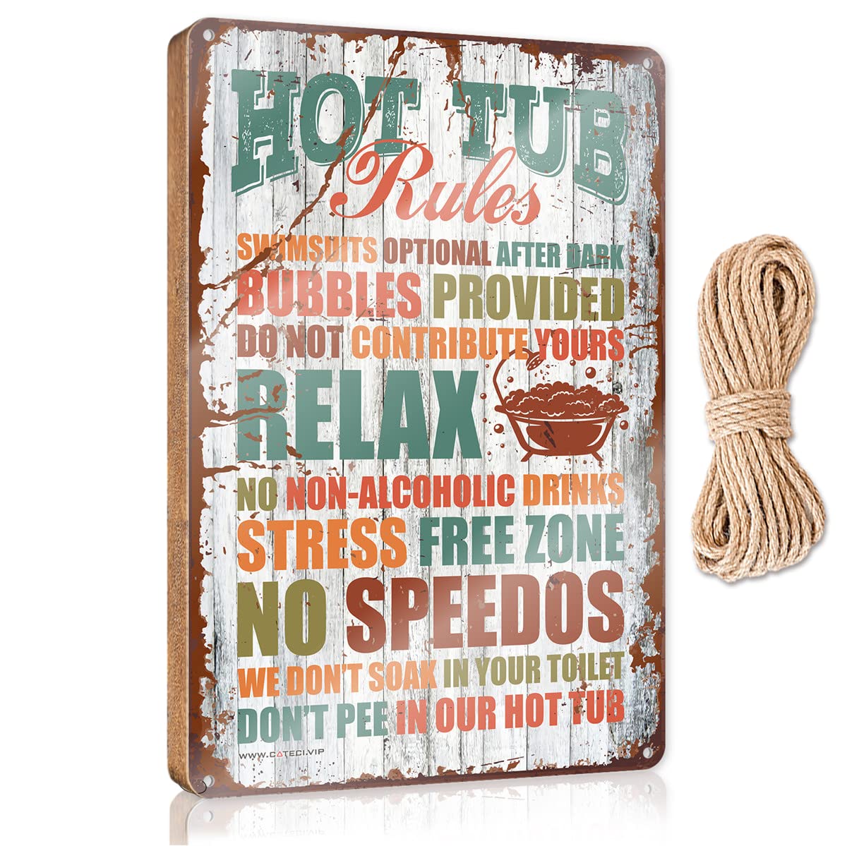 HELIOFORGE Bathroom Signs For Home Funny Hot Tub Rules Wooden Sign(15X28CM)
