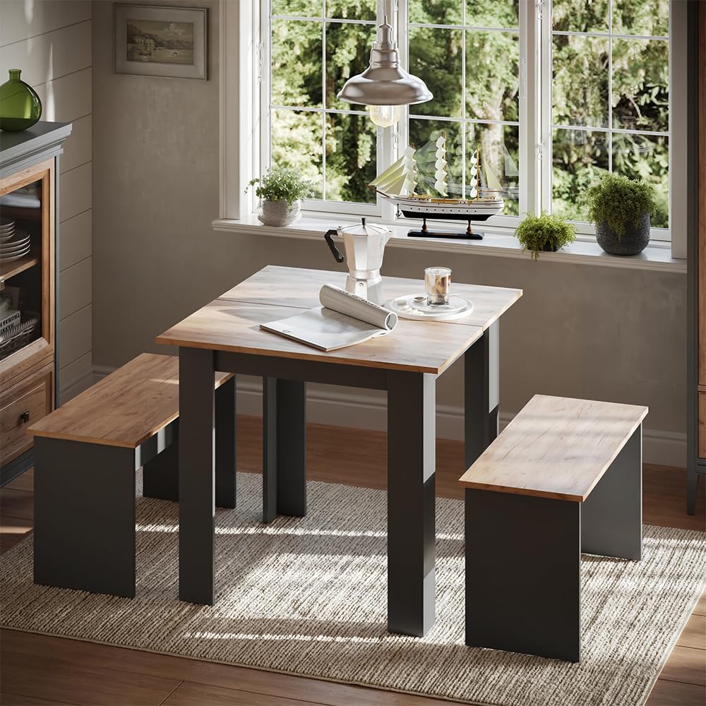 Vicco Set di tavoli da pranzo Sentio, Antracite/Rovere dorato, 80 x 80 cm