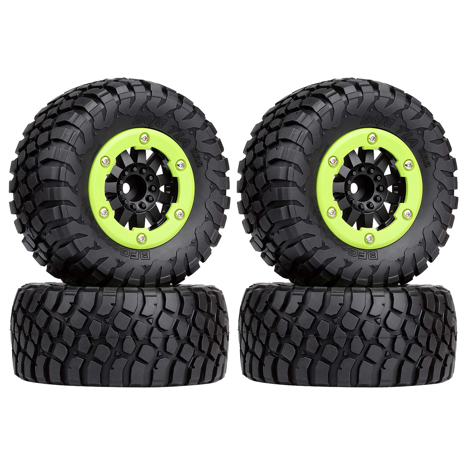4PCS Rubber Tire and Plastic Beadlock Wheel Rim for 1/10 RC Short Course Truck Traxxas Slash VKAR 10SC HPI RC Model Car Parts (Green)