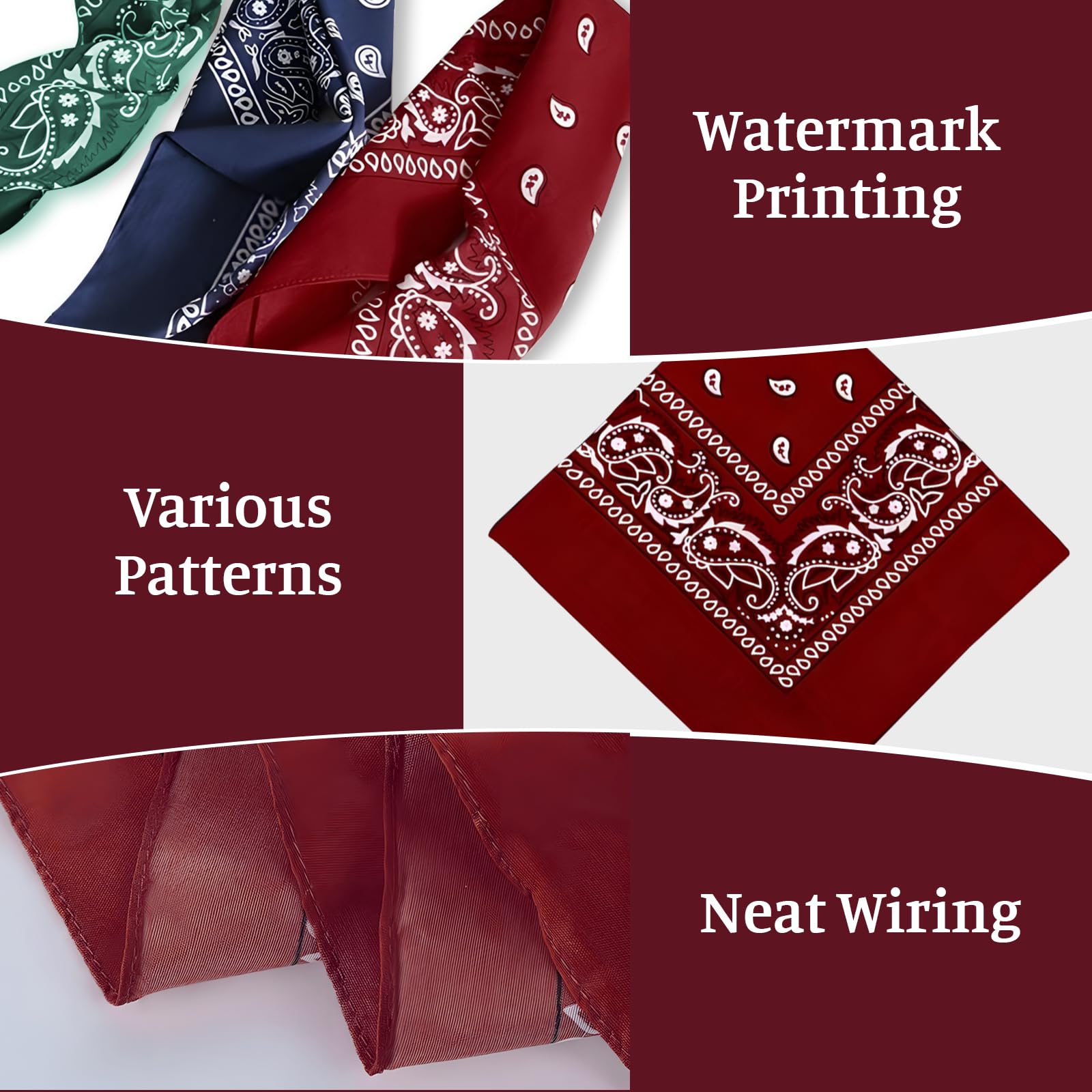 3 Bandanas Multiusos con Estampado Paisley, Unisex, Diademas, Diademas para Mujer y Hombre, Accesorios Vaquero