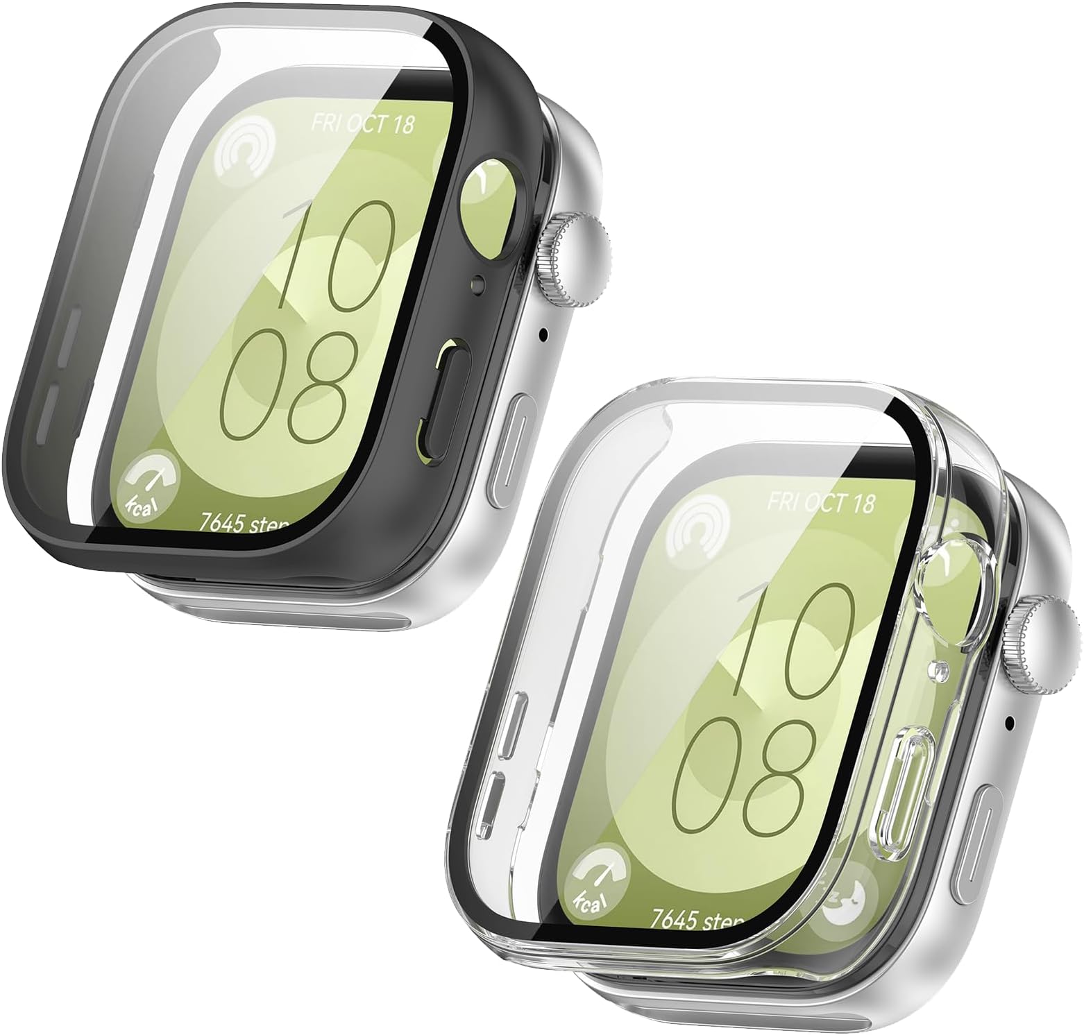 [2 Pack] Zuooiec Hard PC Case with Tempered Glass Screen Protector for Huawei Watch Fit 3 (2024), Ultra-Thin Scratch Resistant Cover(Clear+Black)