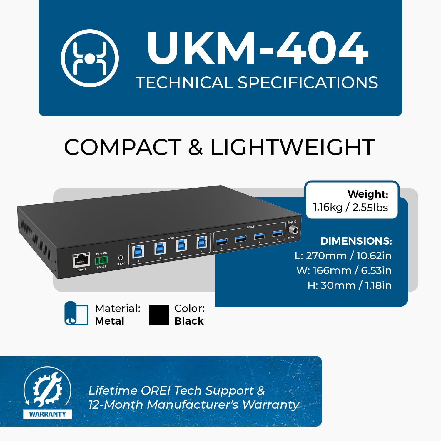 OREI Switch di condivisione periferica a matrice USB 3.0 4x4, condividi 4 dispositivi USB con 4 diversi host di computer PC, stampanti, scanner, mouse, tastiera, monitor multitiple - IP/telecomando