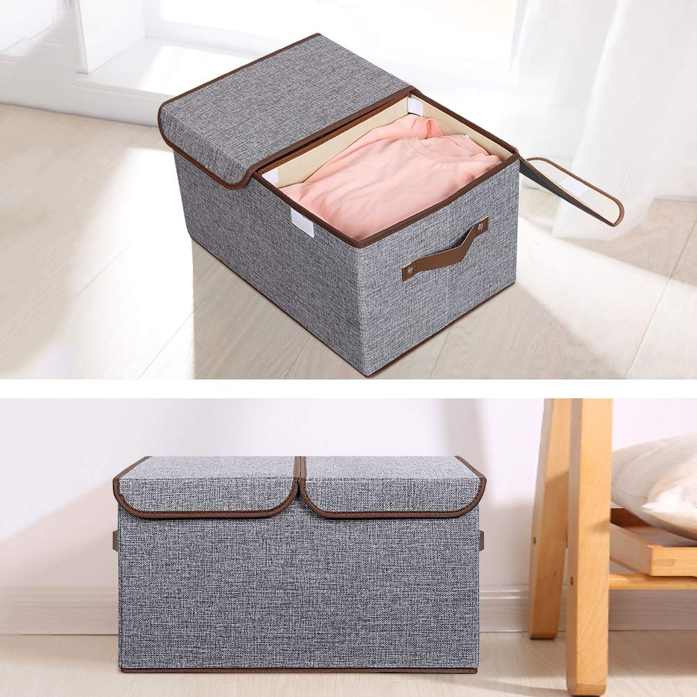 UUJOLY Grands Bacs De Rangement Pliables Avec Couvercles Cube Bo Te De Rangement Pliable Pour Chambre Denfant Armoire Tag Re Bureau Gris~p102463116