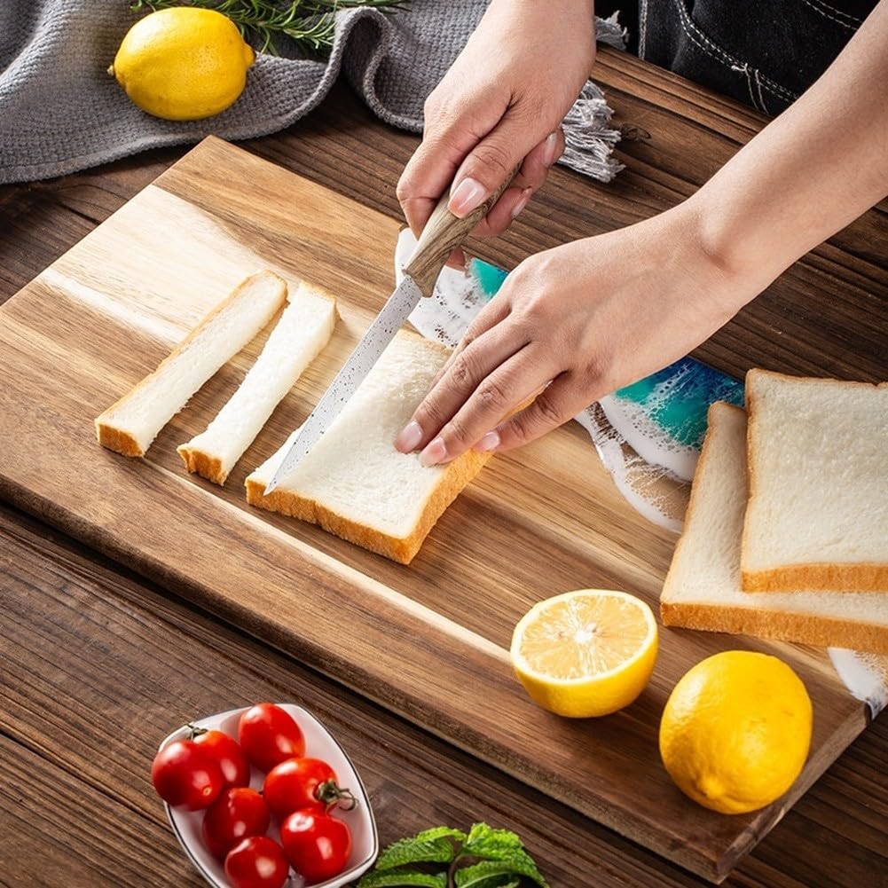 Creative Wave Planche à découper en bois et résine avec base antidérapante pour la préparation des aliments de cuisine, servir, steak, pain, fromage, 45 x 23 cm