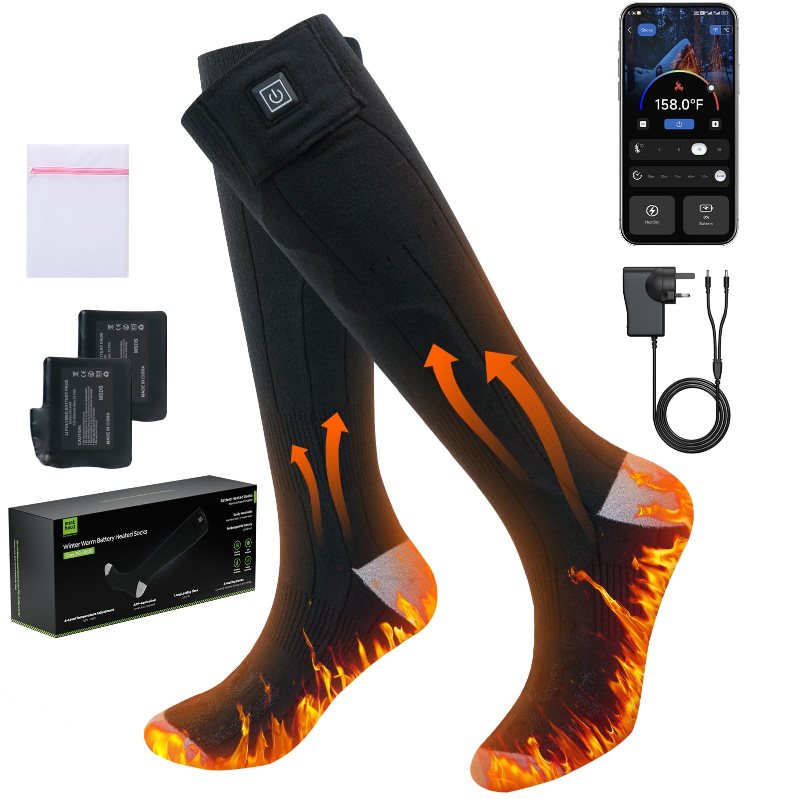 Heated Socks for Men Women-Upgraded Rechargeable Electric APP Control for Heated Socks 7.4V 3000mAh Battery with 3 Heating Levels Winter Washable Thermal Socks Foot Warmer for Camping Skiing Fishing