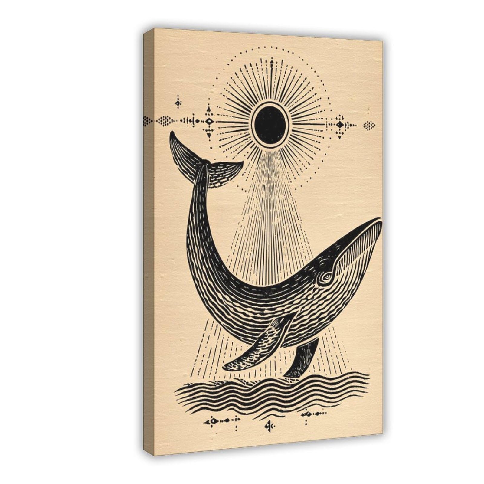 Jfecth Frame-Style Whale Cosmic Sun Poster Canvas Poster For Dorm Room Decor Gift
