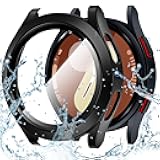 Waterproof Case for Samsung Galaxy Watch 7 Screen Protector 44mm with Tempered Glass, 1-Pack Hard PC Cover Bumper for Galaxy Watch7 – No Fog, Touch-Responsive, Black