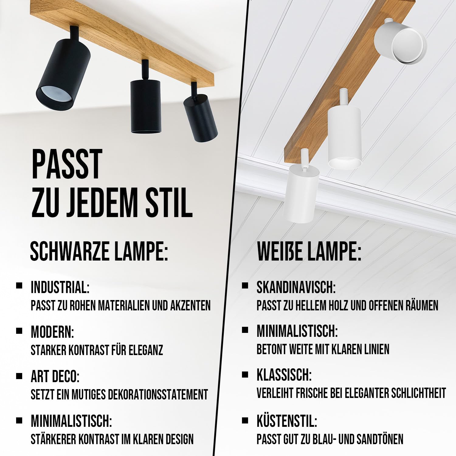 LED Wood Deckenstrahler 3 Flammig Schwenkbar - Handgefertigte Spots Deckenleuchte Modern aus Eiche - Strahler Deckenlampe Holz - GU10 Spotlight Lampe Wohnzimmer (Ohne Glühbirne) - Länge 60 Cm