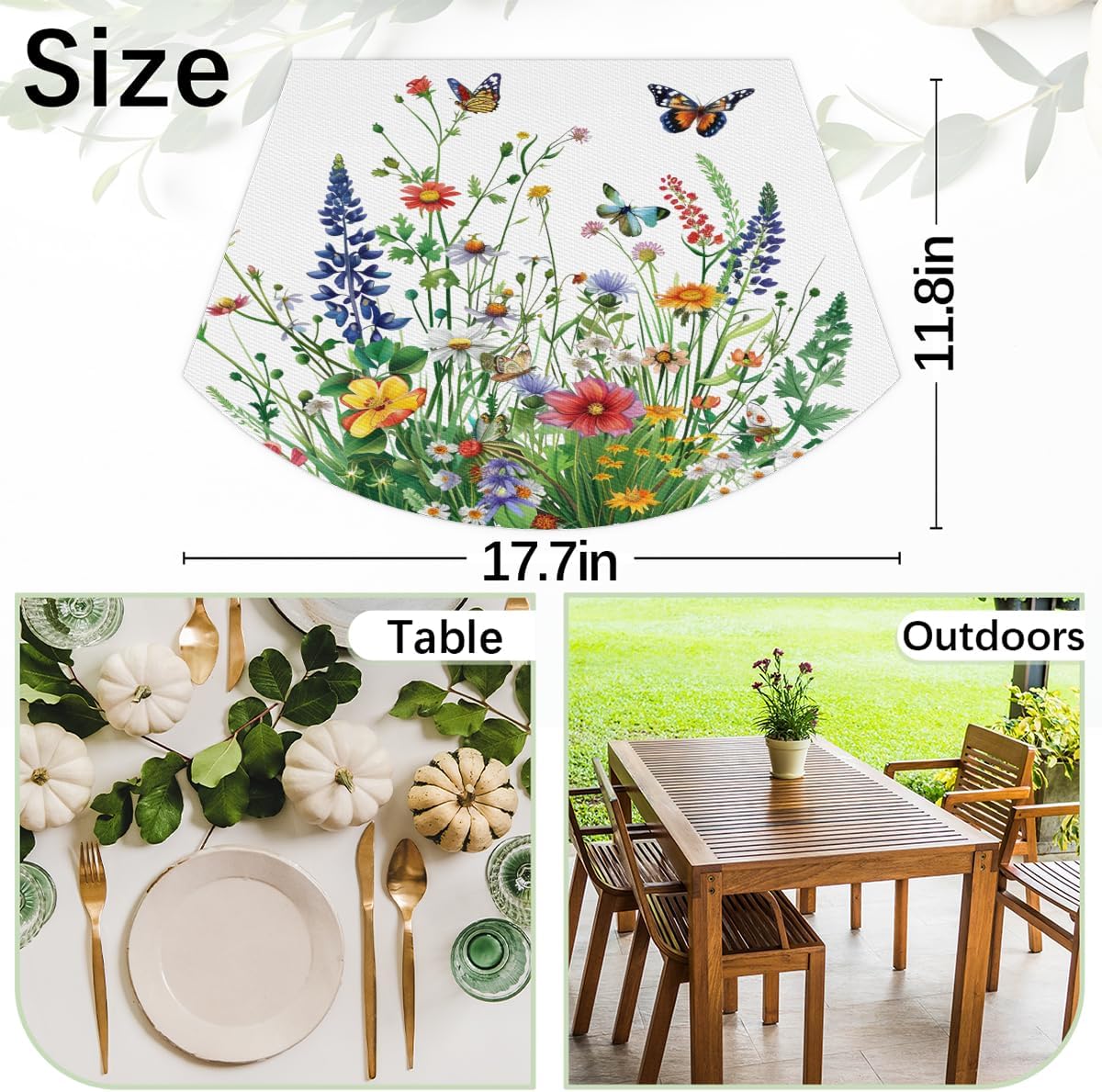 Funny Animal Flower Wedge Placemats Set of 4 PVC and 1 Round Plates Mat | Funny Animal Flower Table Placemats Non-Slip Heat Resistant Washable Table Mats for Kitchen Dining Table Party Patio Decor