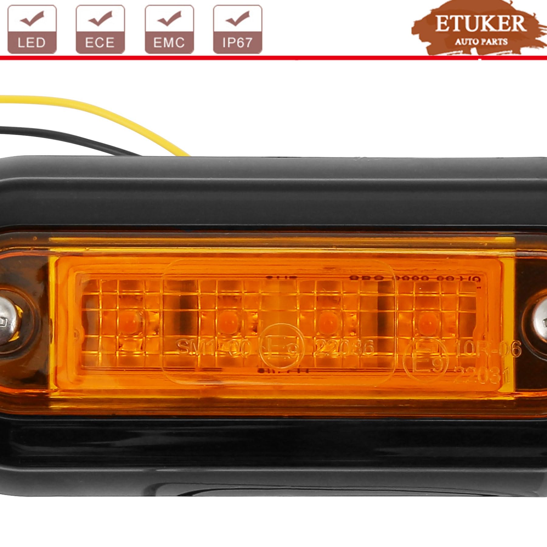 2X Luci Demarcazione Laterale Gialle 12/24V LED per Furgone Fari Rimorchio Impermeabile ECE