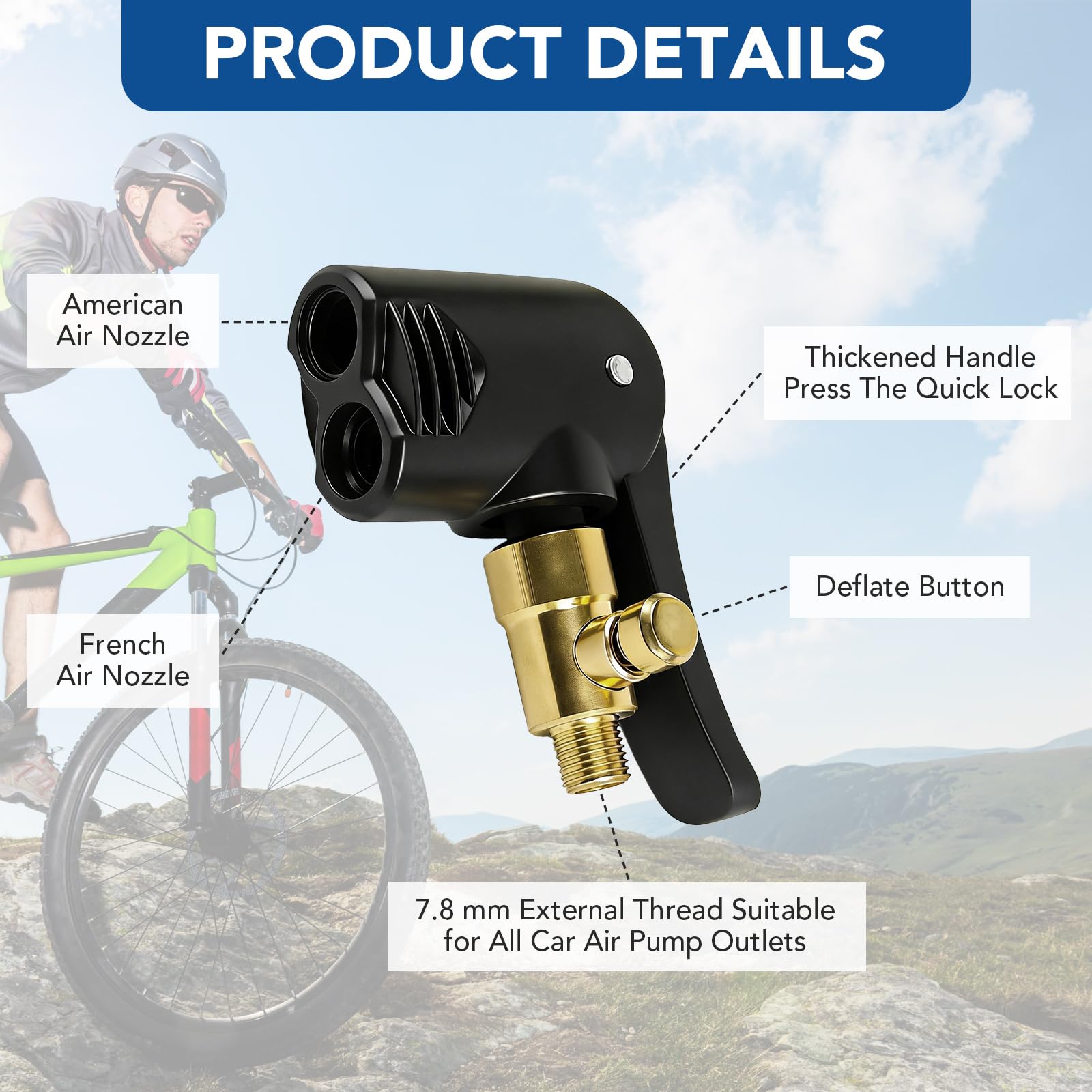 Adapter zaworu Presta z mosiądzu, końcówka do pompowania opon MTB/szosowych, kompatybilny z pompą powietrza/kompresorem do roweru, samochodu, motocykla, balonu, materaca, 2 sztuki