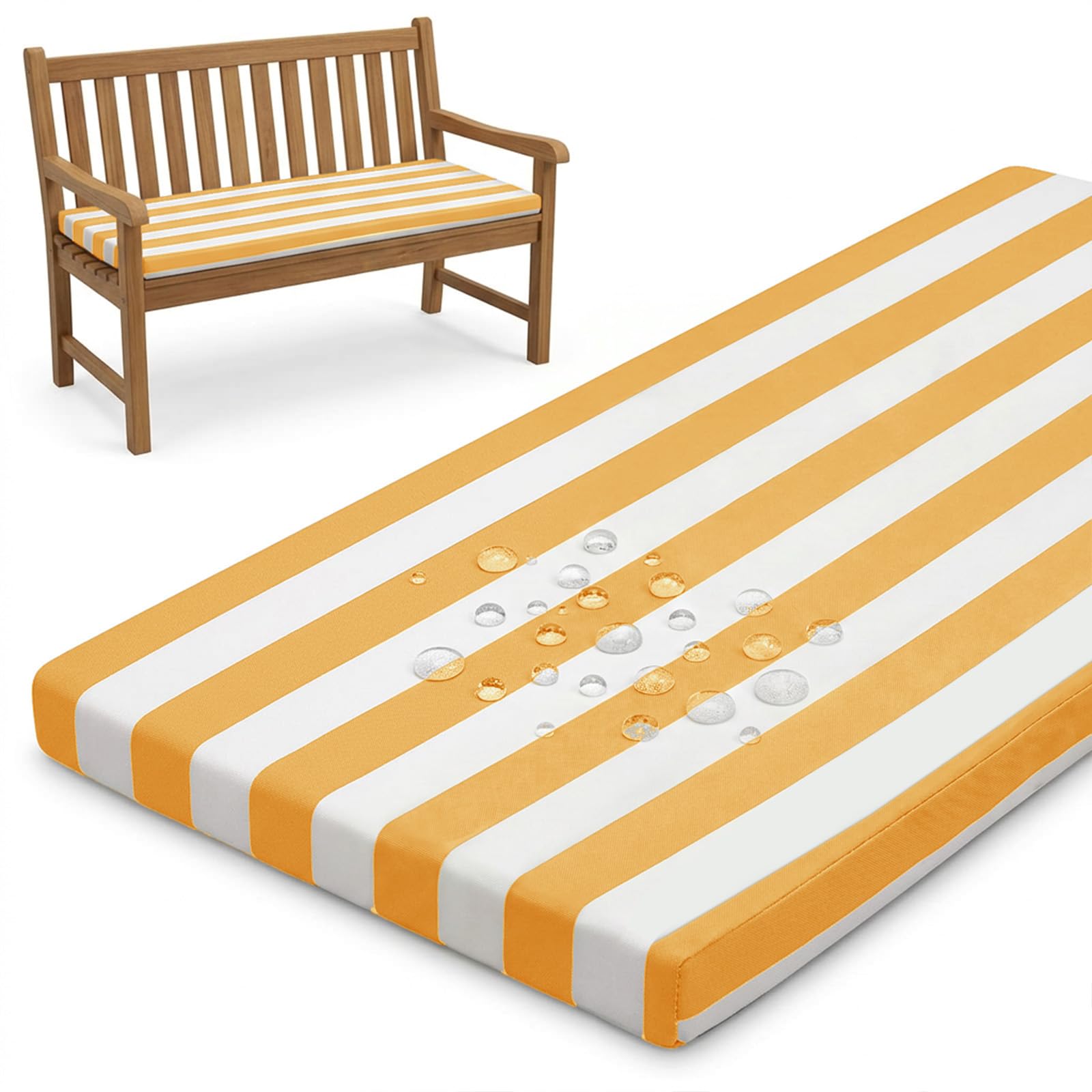 PTKG Oblong Cushions Water Resistant Outdoor Cushion Weather Resistant Replacement Cushions Removable Zipped Cover Bench Cushions for Lawn & Garden, Patio, Office, Coffee Shop,Gelb,95x45x5cm