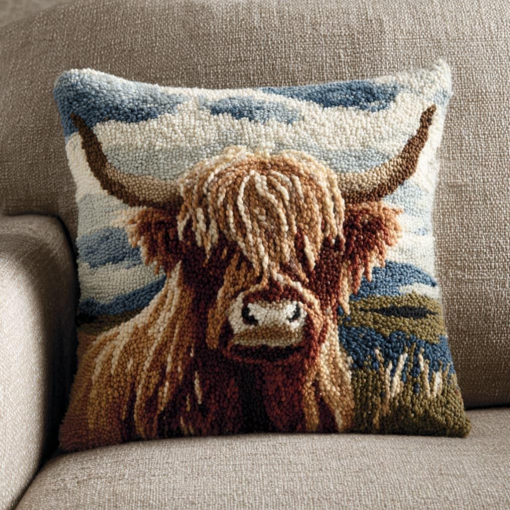 kitphoenix Latch Hook Embroidery Kits Highland Cattle 43Cmx43Cm