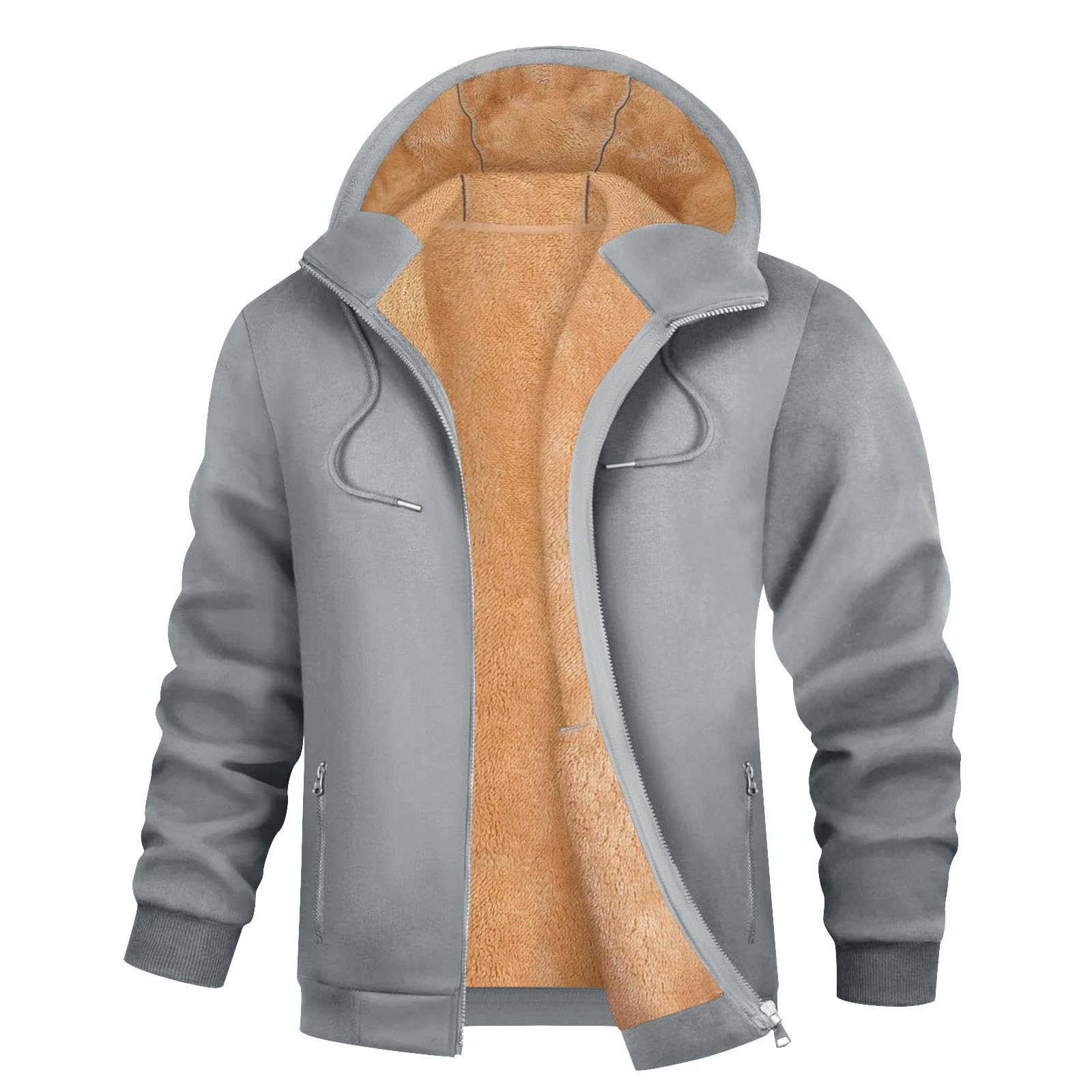 Herren Teddy Fleece Jacke mit Kapuze, Gefütterte Sweatjacke Reißverschluss