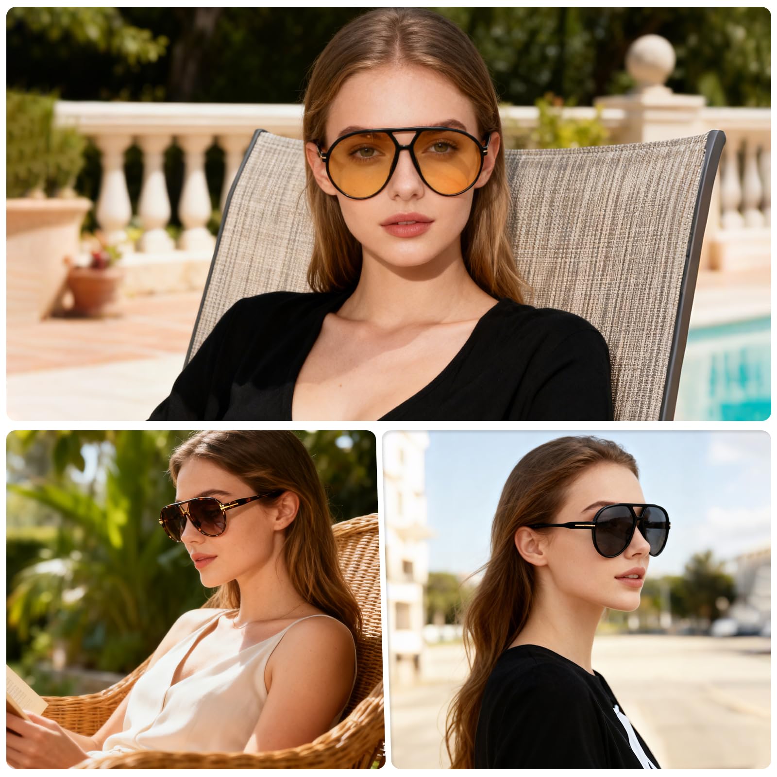 4 lentes de sol estilo aviador retro de gran tamaño para mujeres y hombres, a la moda, sin enredos, lentes de sol de aviador de los años 70