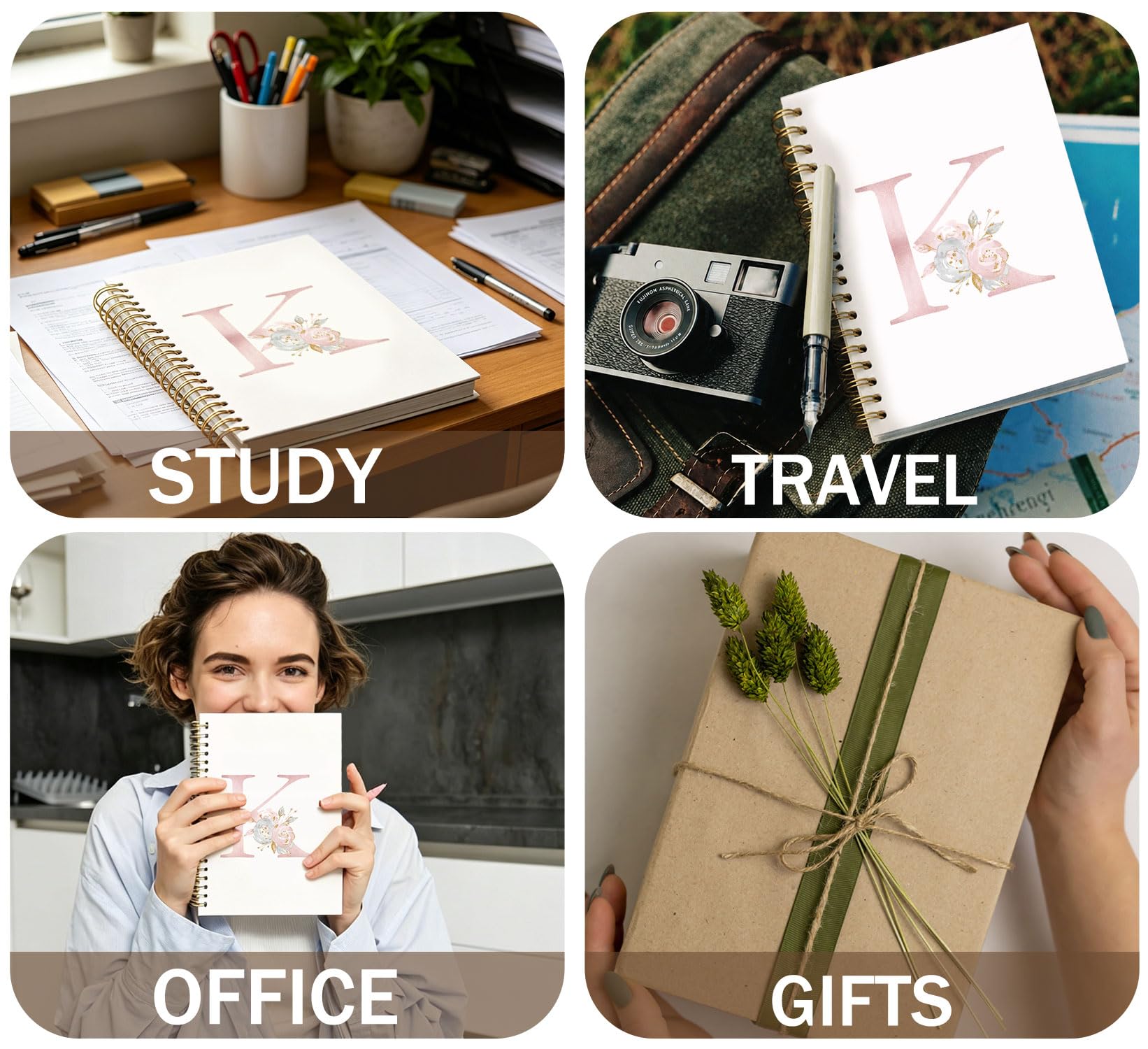 KDHTY Coquette - Cuaderno con espiral personalizado con inicial K, regalo de moda rosa para adolescentes, cuaderno monogramado para mujeres, adolescentes, niñas, cuaderno de espiral de tapa dura con