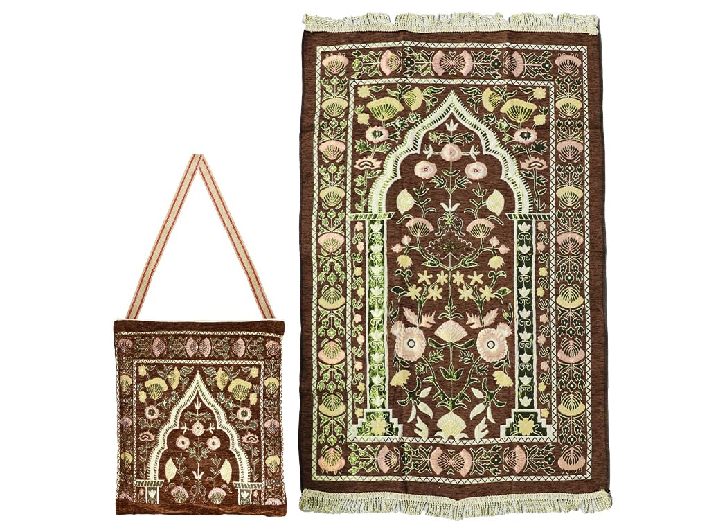 Abiyou Muslim Prayer Mat, Islamic Prayer Rug, Islamic Prayer Mat with Elegant Design Bag, Portable Foldable Prayer Rug