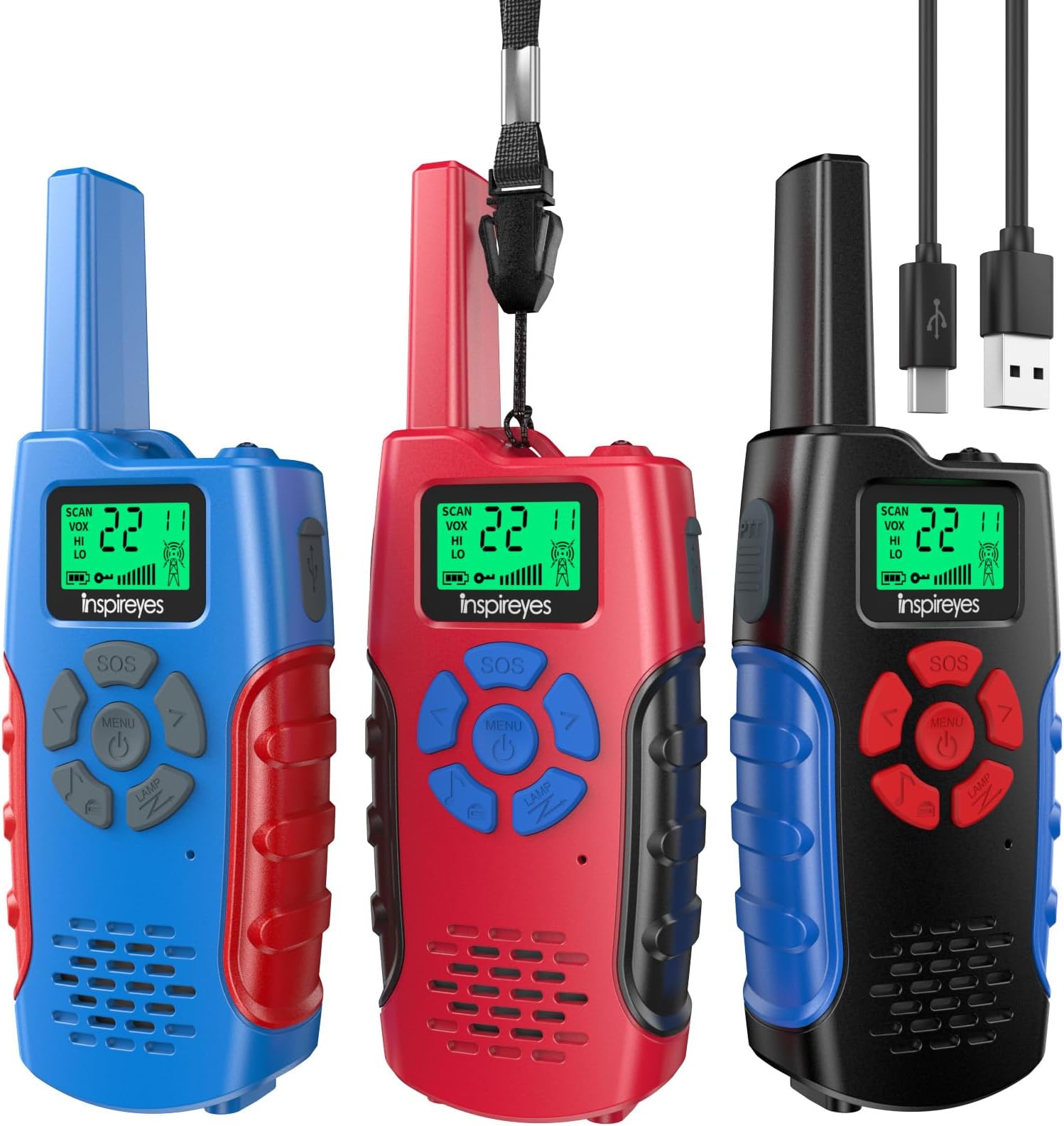 Inspireyes Kids Walkie Talkies, Rechargeable 3 Pack Long Range 2-Way Radios