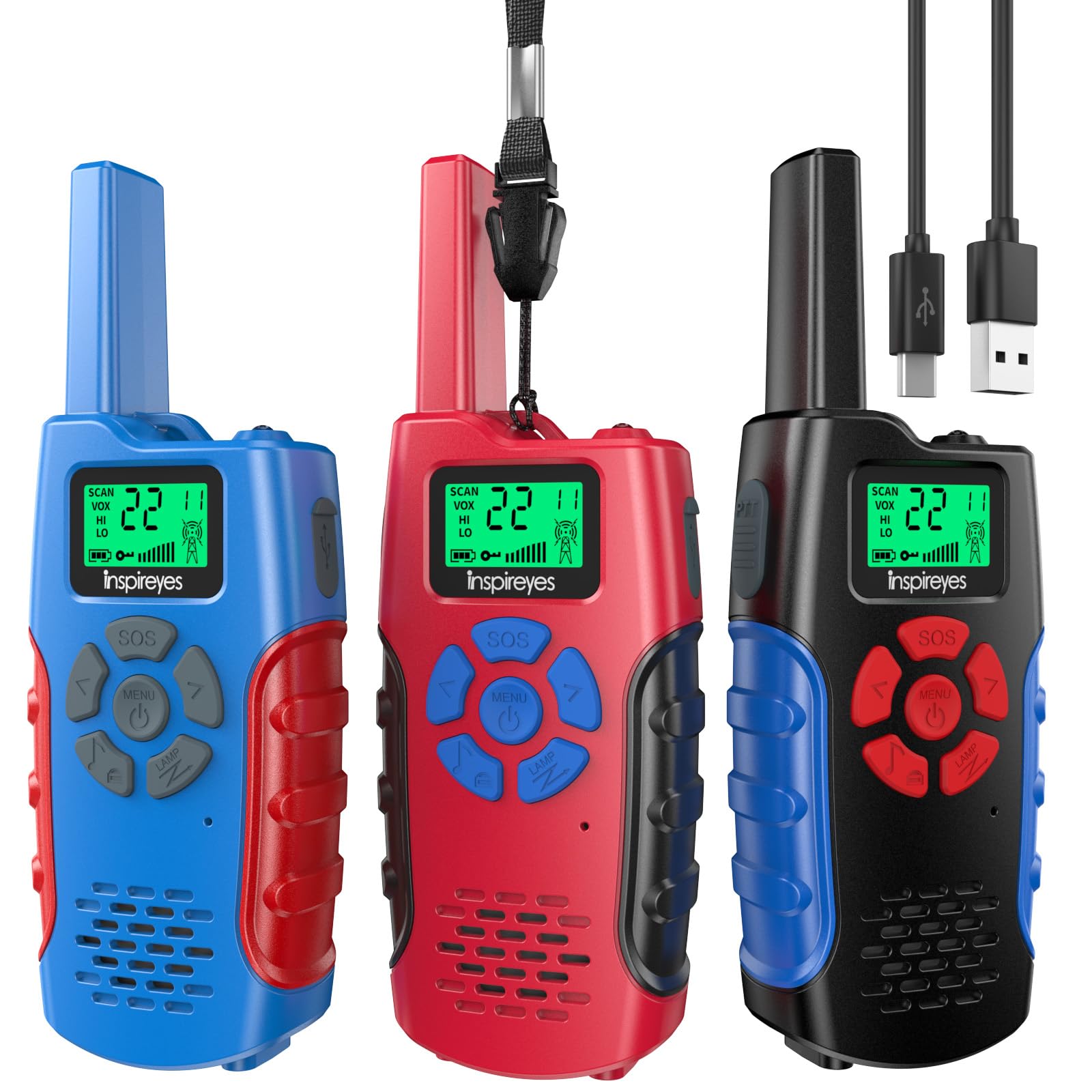 Inspireyes Walkie-Talkie Bambini Ricaricabili, 48 Ore di Orario di Lavoro, 3 Chilometri di Lungo Raggio, Regali di Compleanno per Ragazzi Ragazze, Giocattoli da Esterno per Bambini di 3-12 Anni