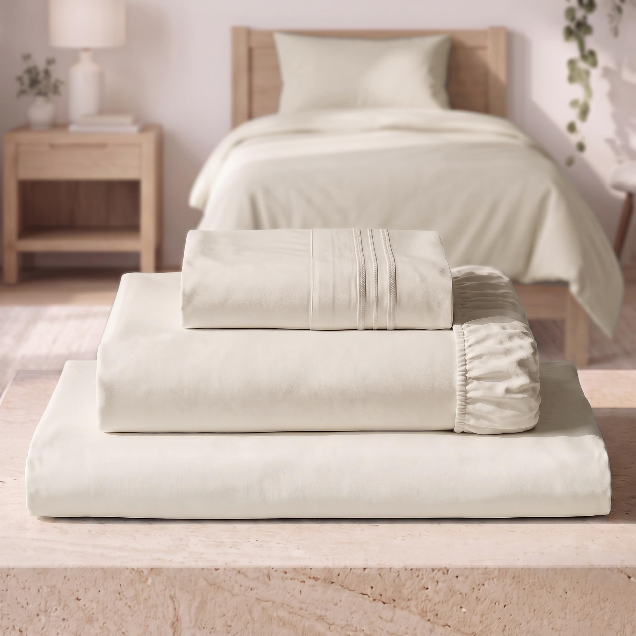 Mellanni Iconic 3-Piece, Ultra Soft Sheet Set (Twin, Golden Ivory)