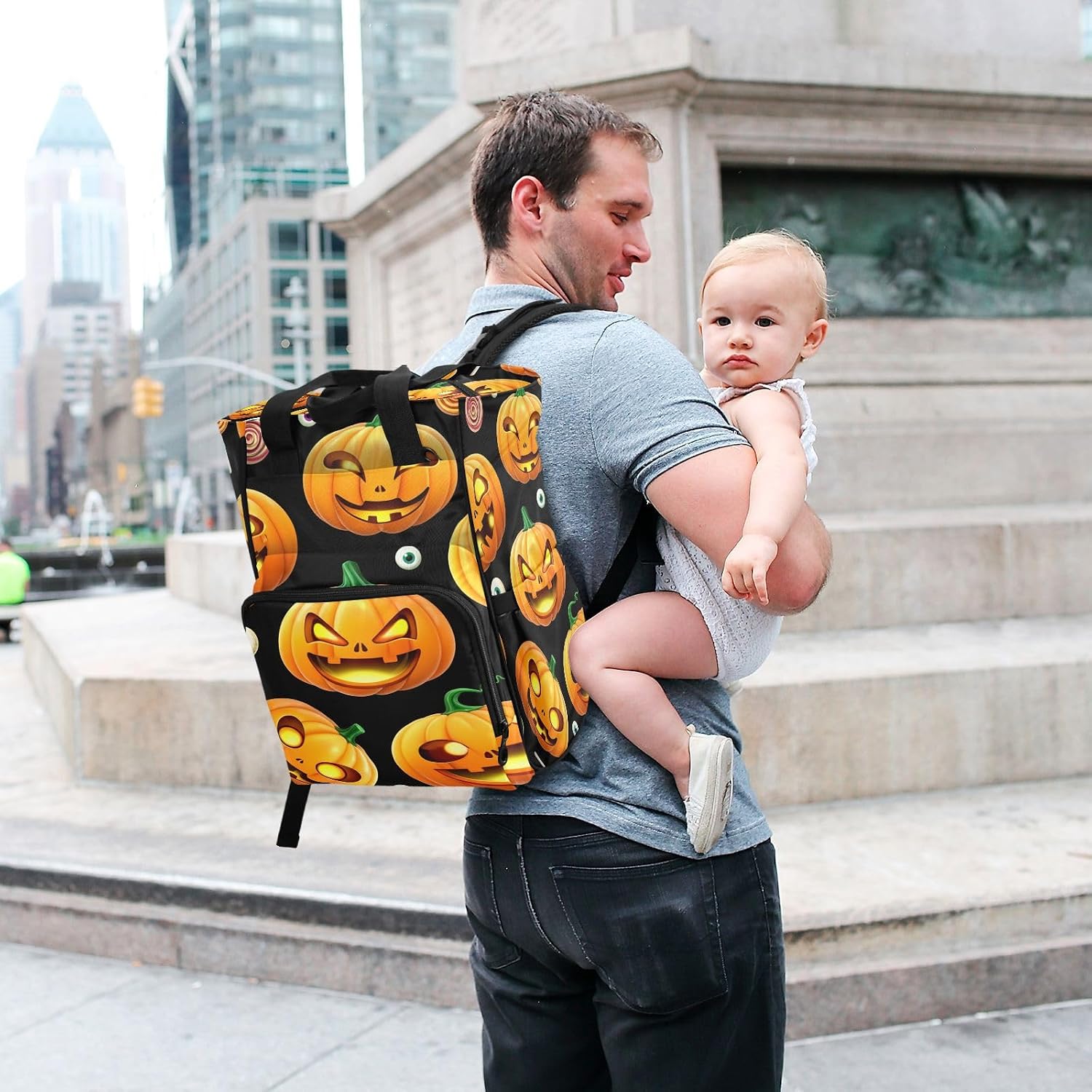 Diaper Bag Backpack, Halloween Pumpkin Baby Diaper Bag - Waterproof Multifunction Travel Diaper Bag with Pacifier Case, Stroller Straps & Insulated Pocket - Unisex