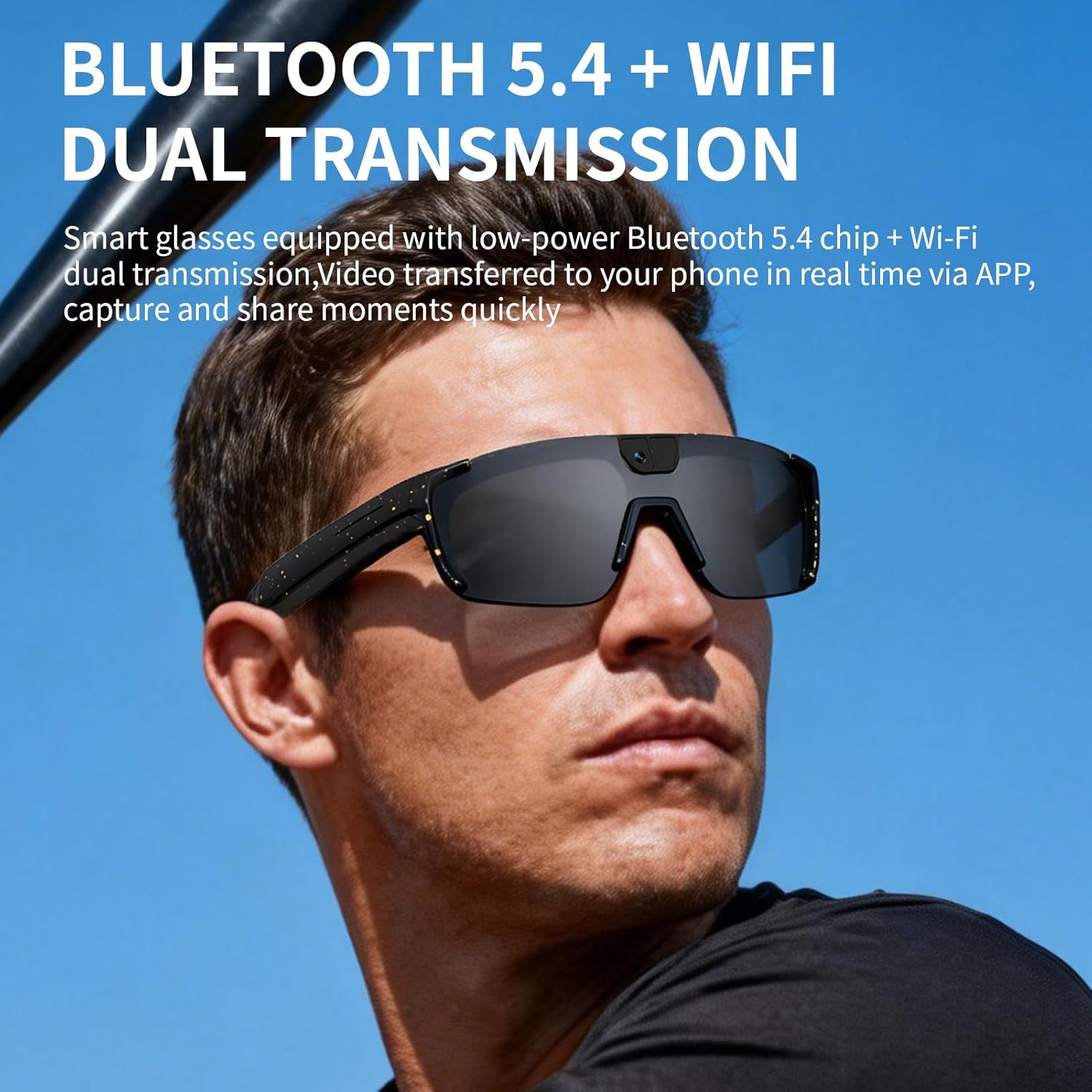Smart AI Glasses with Camera, Video Recording Glasses with Anti-Shake, Smart Bluetooth Sunglasses for Men Women, Noise Cancellation, Voice Assistant, Smart Sunglasses For Hiking/Cycling/Running
