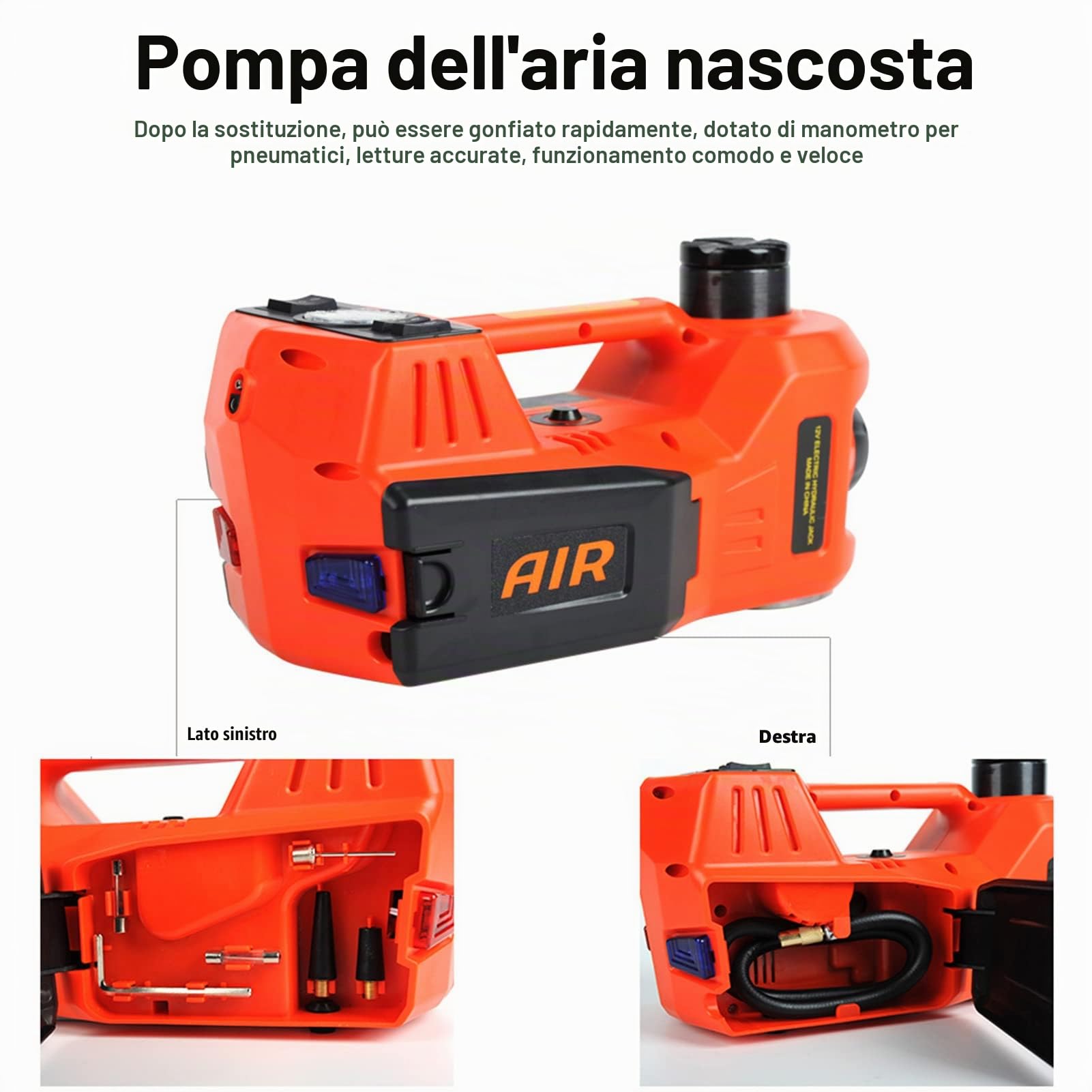 Cric Elettrico Idraulico 12V 5T con Pompa Gonfiabile e Luce - Strumento di Cambiamento Pneumatici per Auto SUV e Officine di Riparazione di Emergenza