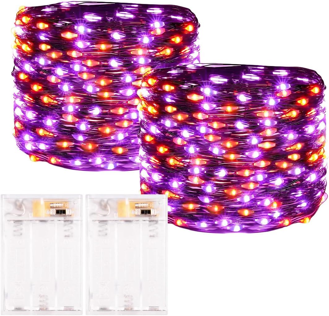 2Pack Halloween Timer Fairy Lights Battery Operated Twinkle Lights