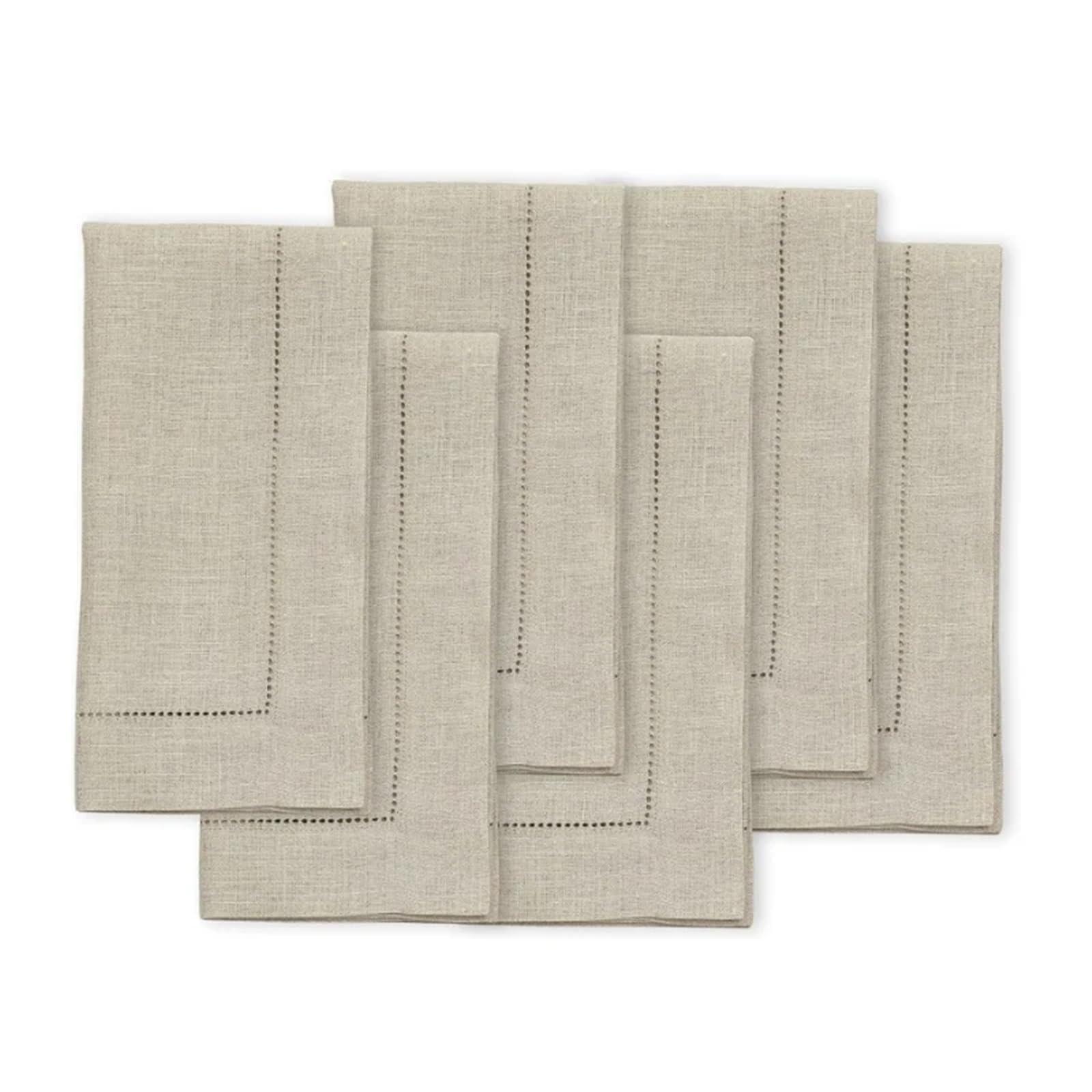 Table Napkins 6pcs Hemstitched Linen Khaki Napkins Christmas Cloth Nature Color Dinner Washable Flax Gift Napkin