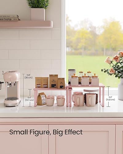 Vista 51 de SONGMICS Estante organizador de gabinete, juego de 2 estantes de encimera de cocina, almacenamiento de cocina, estante de especias, apilable, Blanco