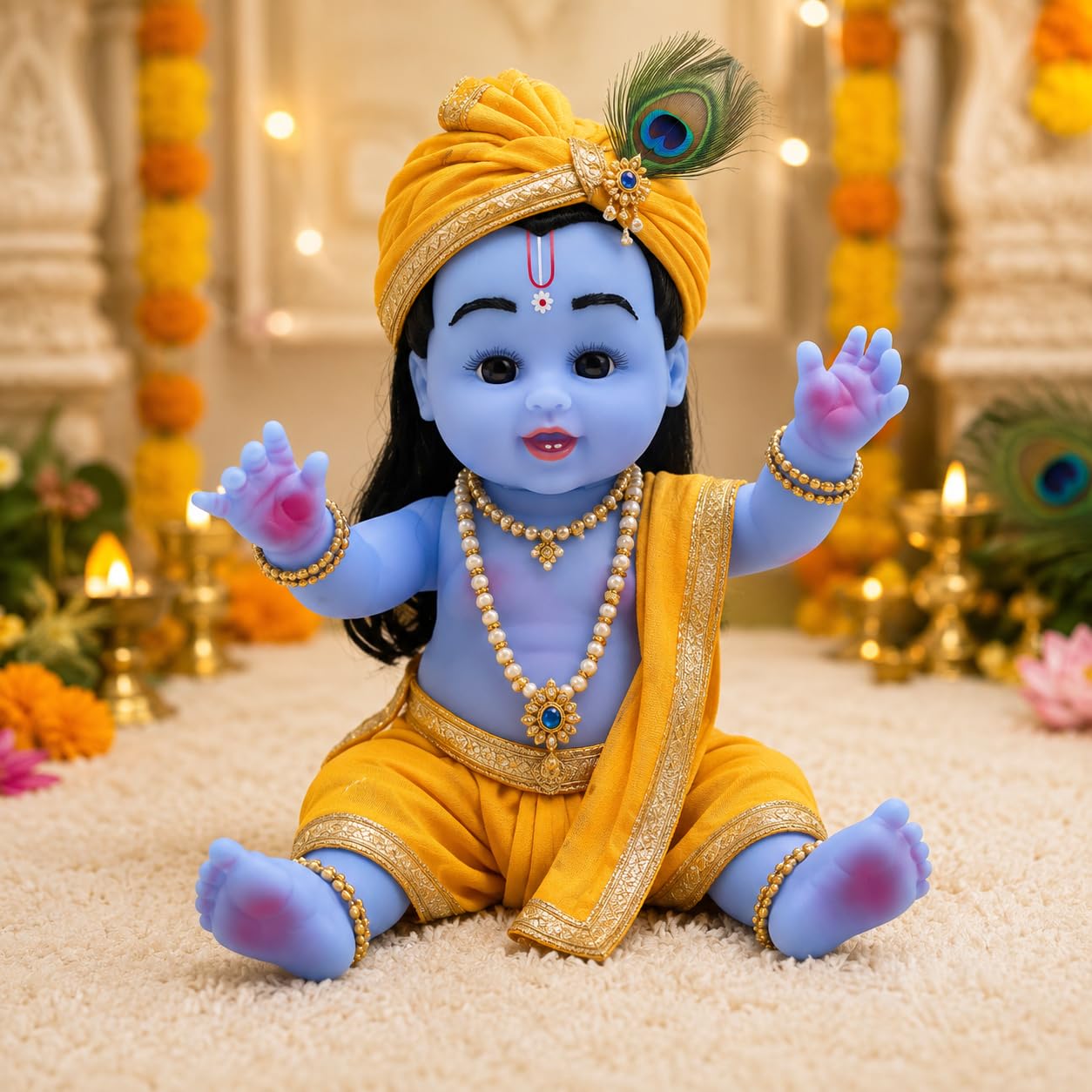 Musical Silicone Laddu Gopal Ji 12 Inch Blue Color | Traditional Bal Gopal Idol | Soft Silicon Material | Home Decor & Pooja Gift | Realistic & Durable Bal Gopal Idol