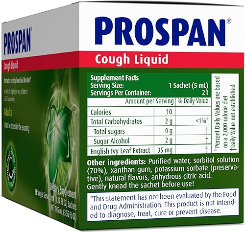 Miniatura 7 de Prospan Jarabe para la tos con extracto de hoja de hiedra para adultos, 21 sobres de 0.2 fl oz, apoya la eliminación de moco y la salud