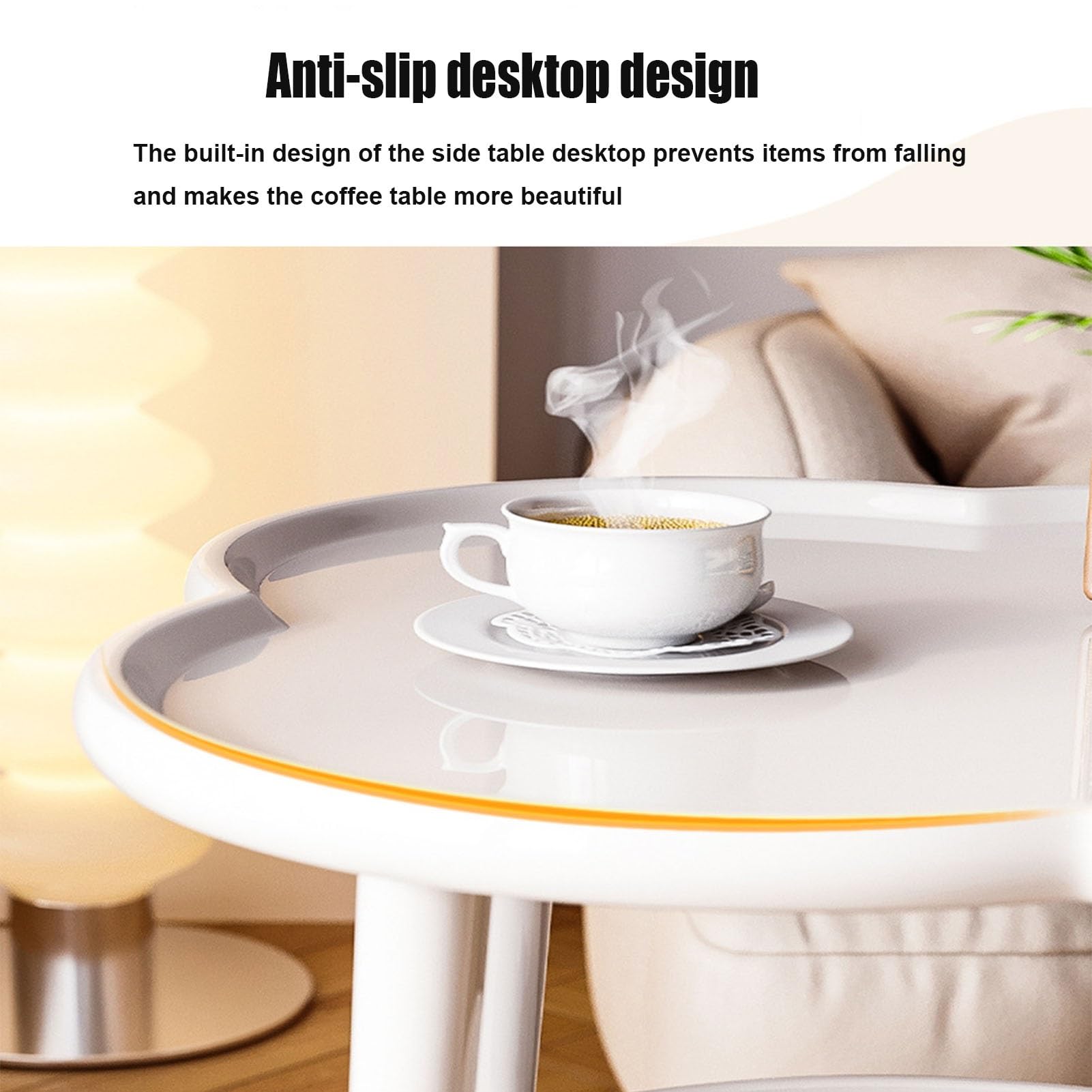 Mesa Auxiliar Redonda De 2 Niveles, Mesa Auxiliar De Cama Con Bordes Elevados, Mesilla De Noche Pequeña, Mesa De Té De Sobremesa En Forma De Flor Para Sala De Estar, Dormitorio, Oficina(White)