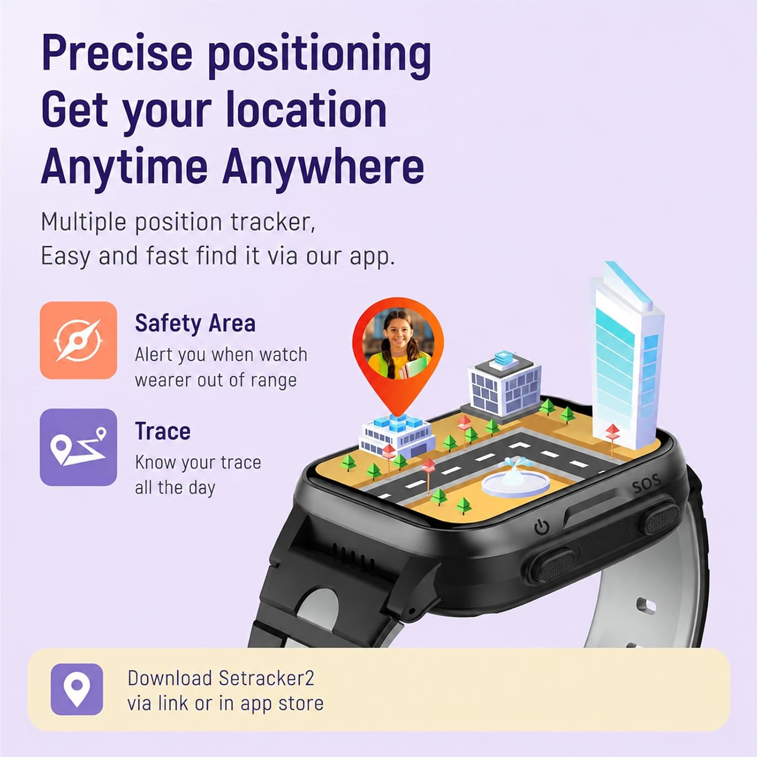 MJVV 4G GPS Smart Watch for Kids with Calling Whatsapp Line Facebook TikTok Tracker Phone Watch Video Call SOS Alarm Voice Chat Message Real-Time Tracking Smartwatch for Age 3-15 Gift Pink image 4