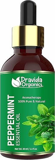 Dravida Organics Peppermint Essential Oil, 100% Pure,Natural Undiluted & Organic for Steam Inhaler, Cough, Cold, Relaxing, Hair Growth – Camphor…