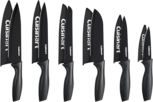 Cuisinart Juego de cuchillos de 12 piezas con revestimiento de cerámica con 6 cuchillas y 6 protectores de cuchillas, ligero, acero inoxidable,