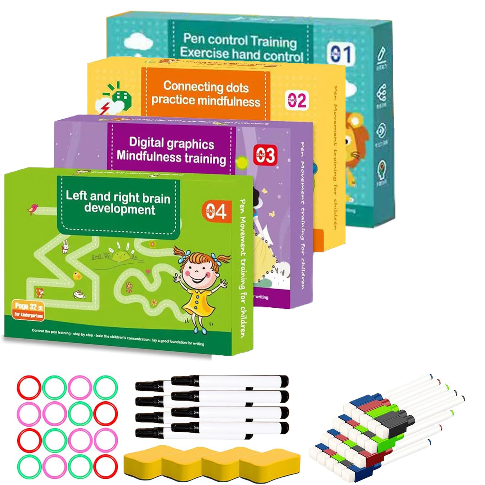 4PCS Scribble Smart Workbook,Reusable Preschool Workbook,Pencil Control Handwriting Practice Enhance Early Childhood Education with Hands-On Learning Activities